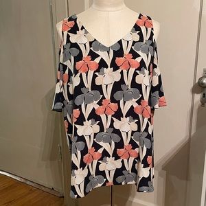 Ann Taylor.  Navy blue cold shoulder top.